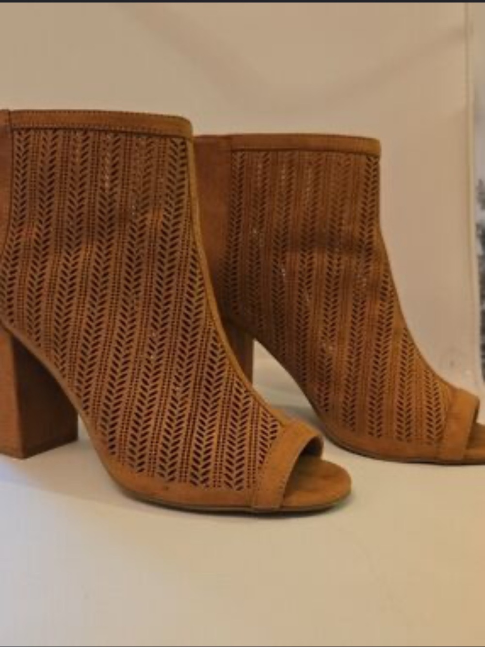 Joe Fresh Tan Laser-Cut Peep-Toe Ankle Booties